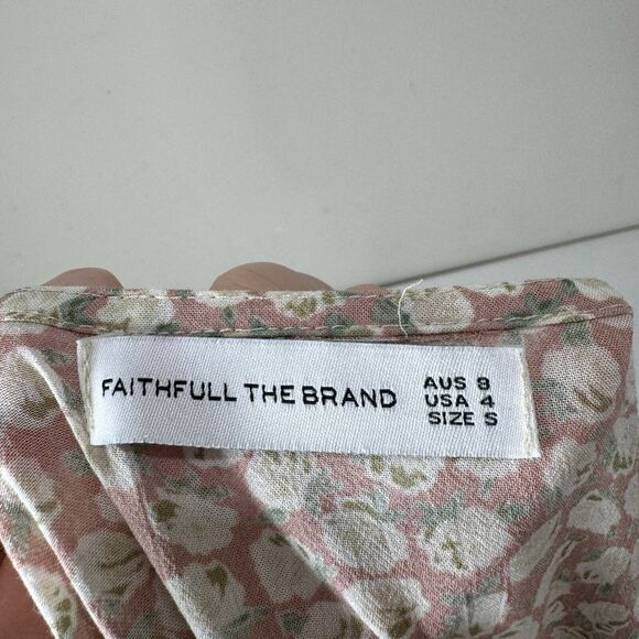 Faithfull The Brand Women Dress 4 Pink Margot Tie-Front Cutout Crepe Cottagecore - Picture 11 of 13